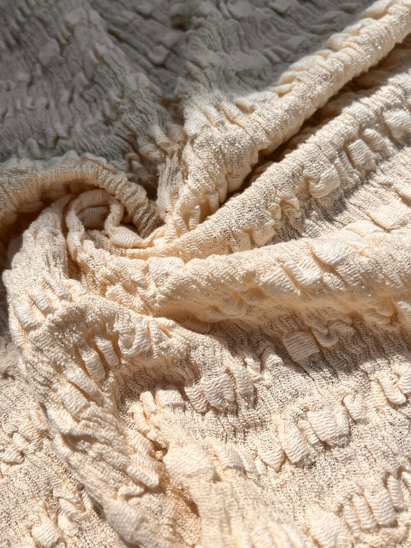 Undyed Textured Cotton Crinkle Fabric Gauze, Sheer & Stretchy.