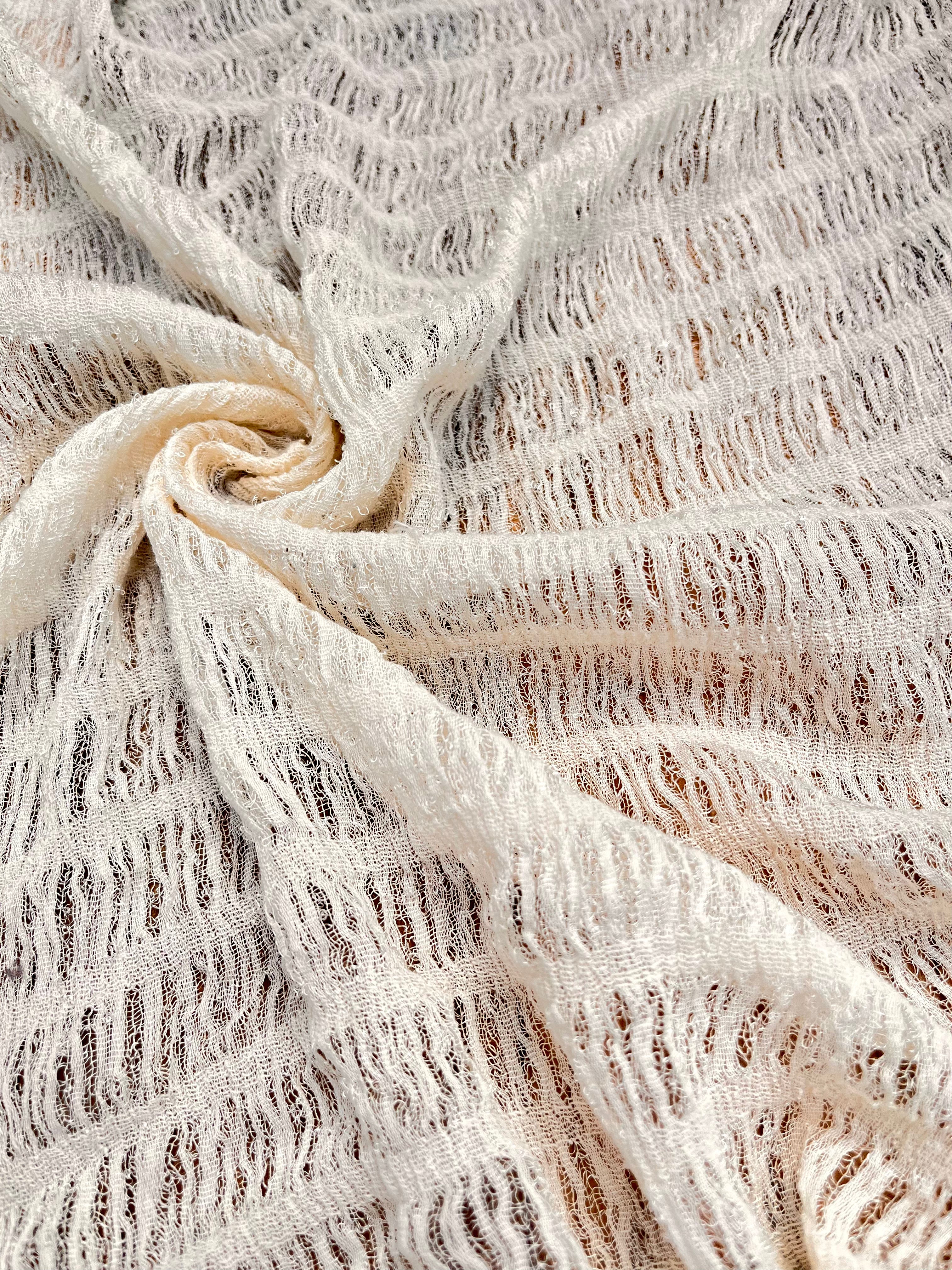 Undyed Textured Cotton Crinkle Fabric Gauze, Sheer & Stretchy.