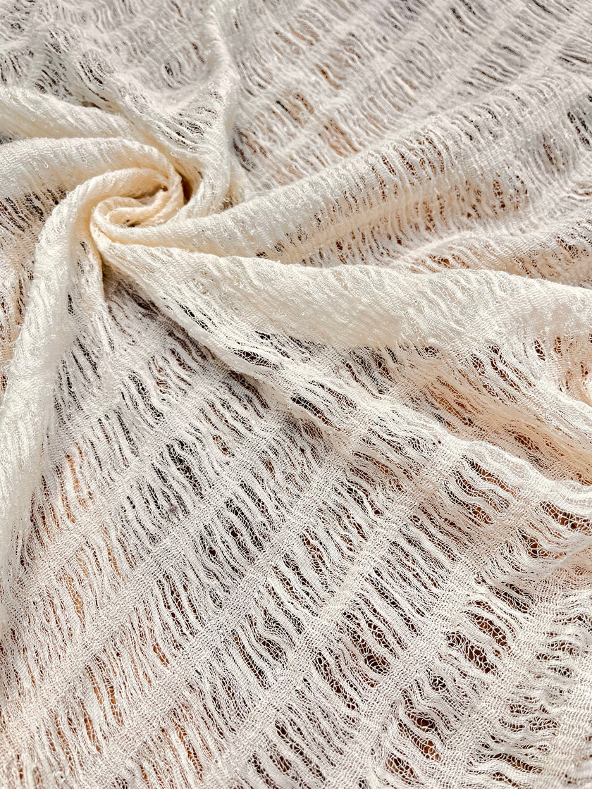 Undyed Textured Cotton Crinkle Fabric Gauze, Sheer & Stretchy.