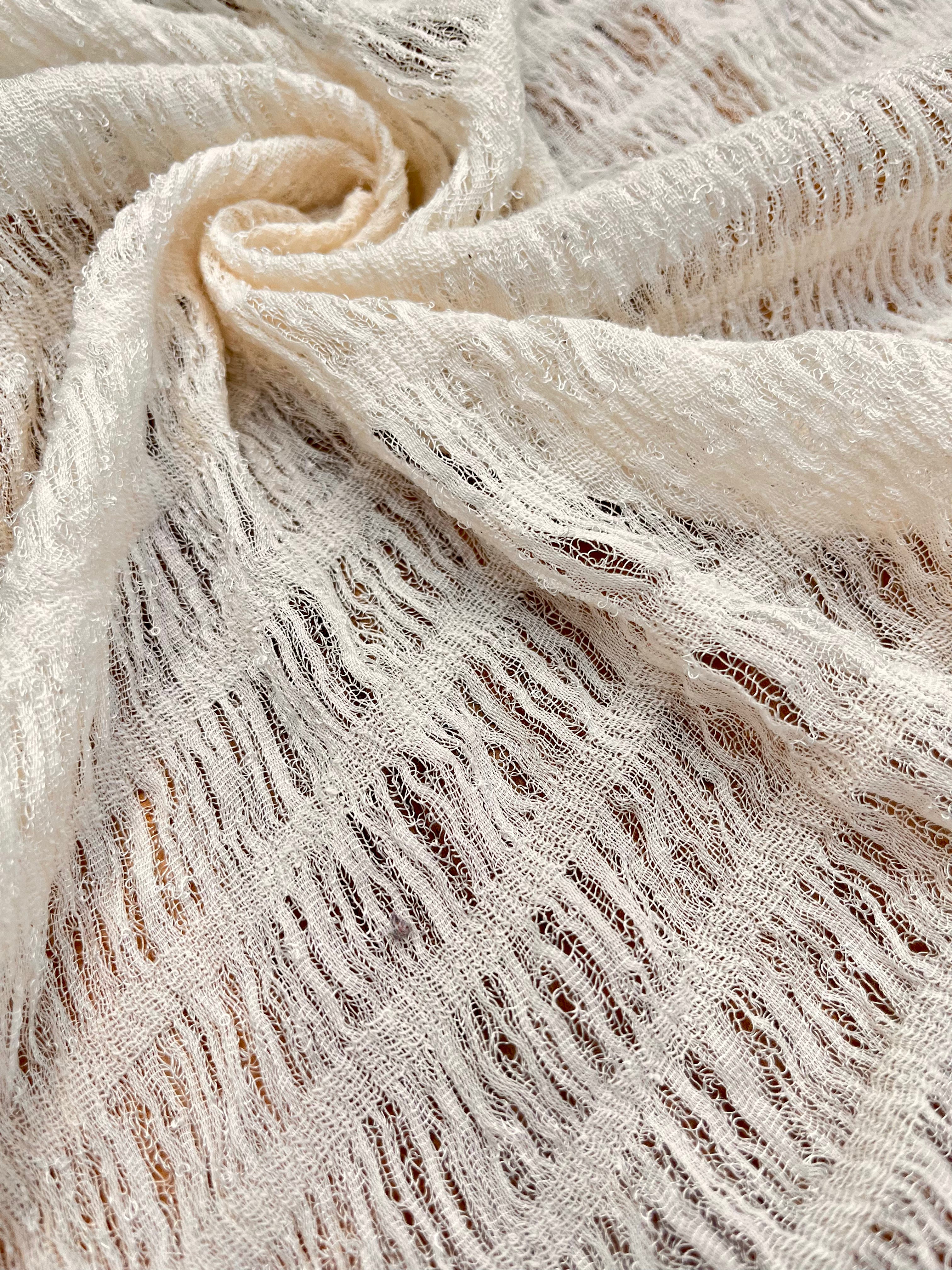 Undyed Textured Cotton Crinkle Fabric Gauze, Sheer & Stretchy.
