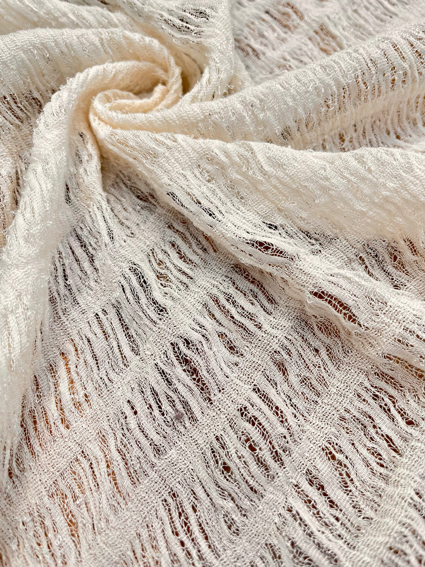 Undyed Textured Cotton Crinkle Fabric Gauze, Sheer & Stretchy.
