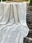 Tissu en lin écru blanc ivoire par cour, tissu en coton biologique, tissus naturels semi-transparents texturés à la main.