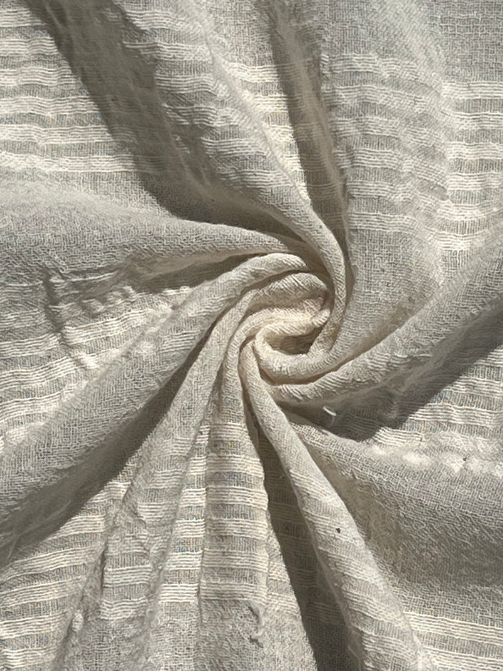 Tissu en lin de coton écru non blanchi au mètre, rayures neutres non teintées, large largeur.