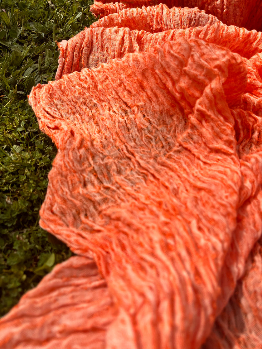 Orange Natural Sheer, Textured Cotton Linen Mix Special Fabrics.