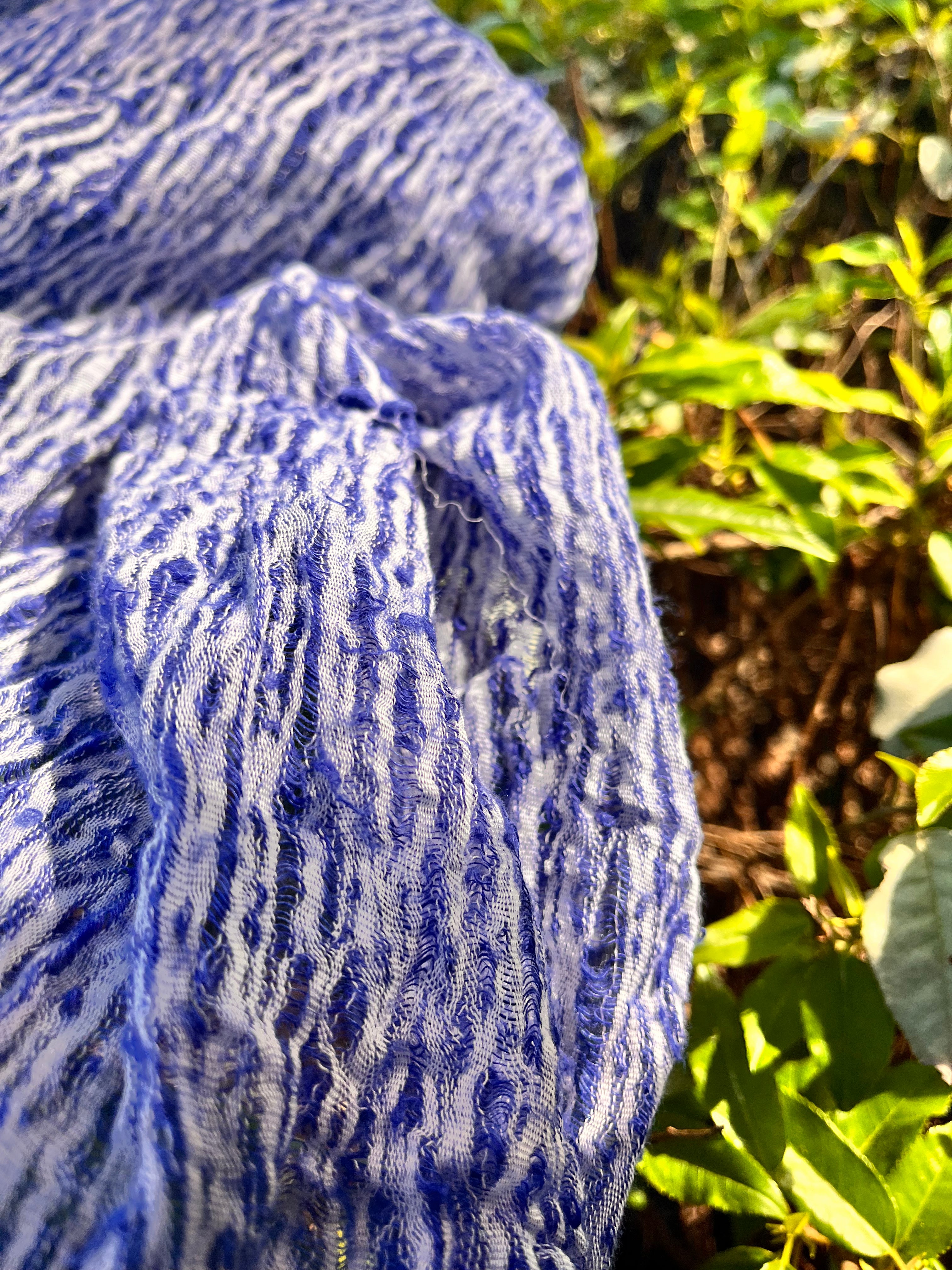 Blue Unique Natural Fabrics: Funky, Sheer, and Textured Cotton Linen.
