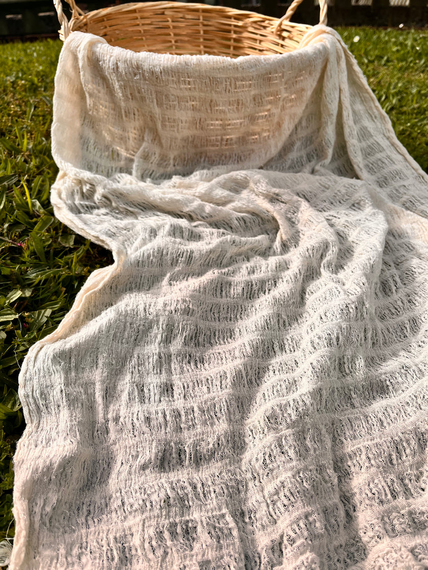 Undyed Textured Cotton Crinkle Fabric Gauze, Sheer & Stretchy.