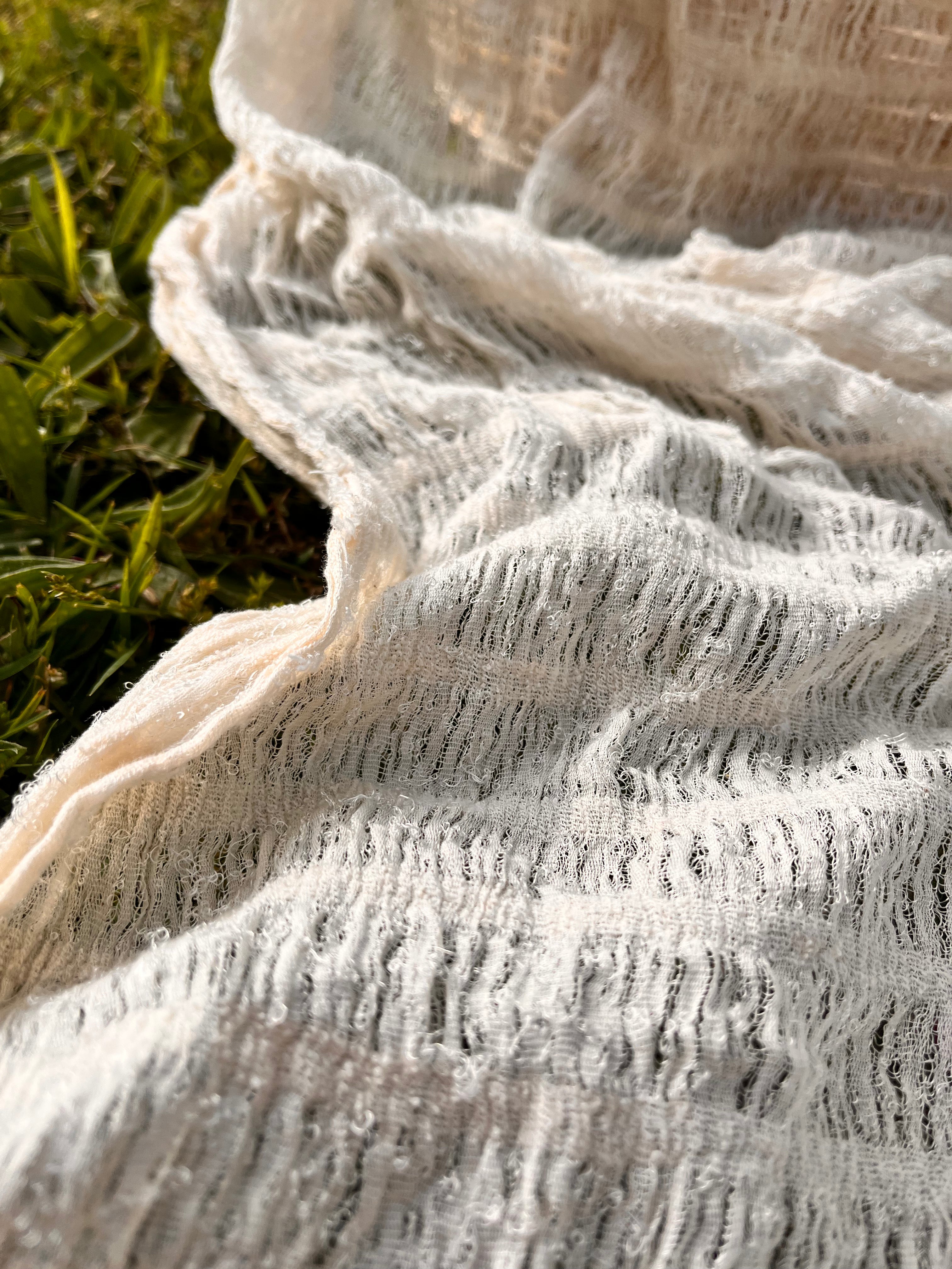 Undyed Textured Cotton Crinkle Fabric Gauze, Sheer & Stretchy.