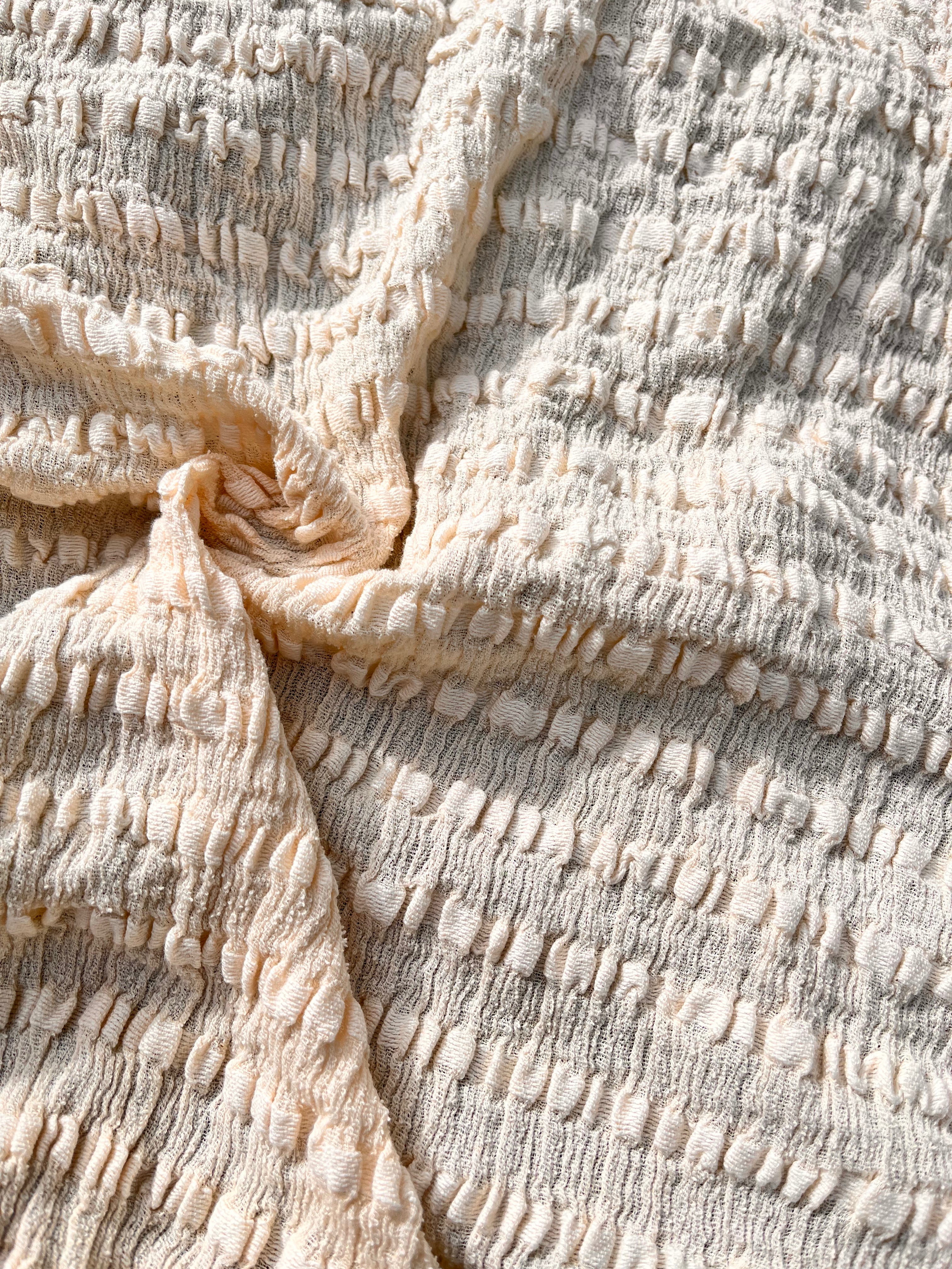 Undyed Textured Cotton Crinkle Fabric Gauze, Sheer & Stretchy.