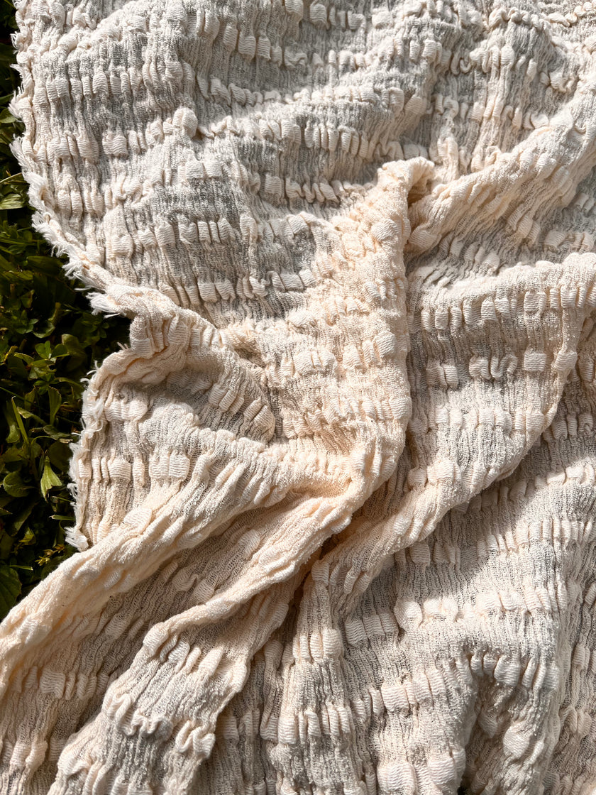 Undyed Textured Cotton Crinkle Fabric Gauze, Sheer & Stretchy.