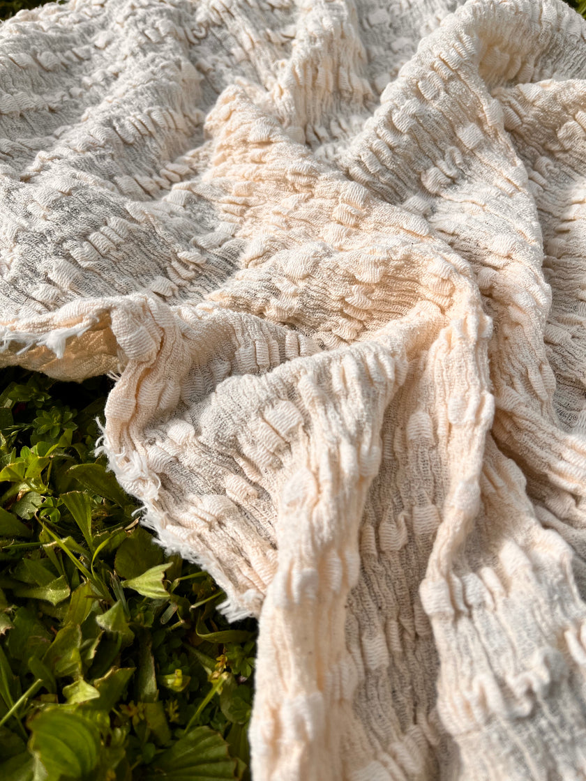 Undyed Textured Cotton Crinkle Fabric Gauze, Sheer & Stretchy.