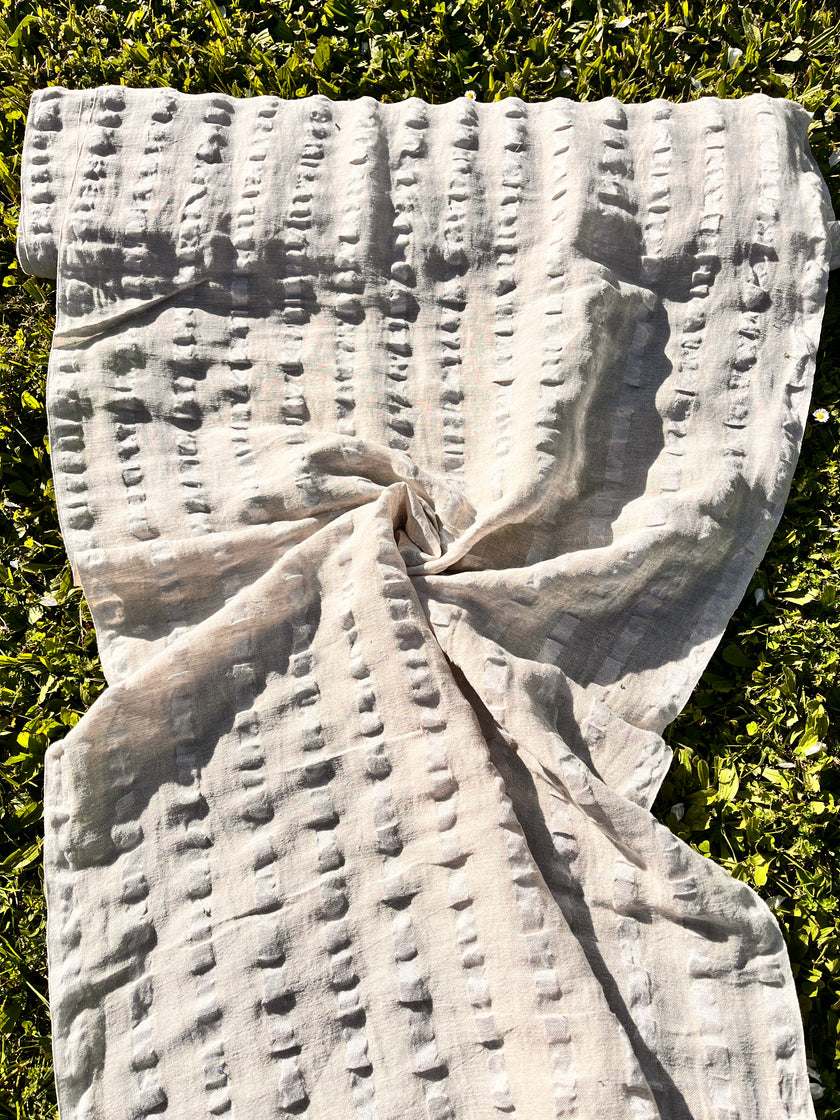 Linen Silk Blend Striped Fabric.