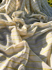 Green Striped Neutral Organic Cotton Fabric By The Meter.