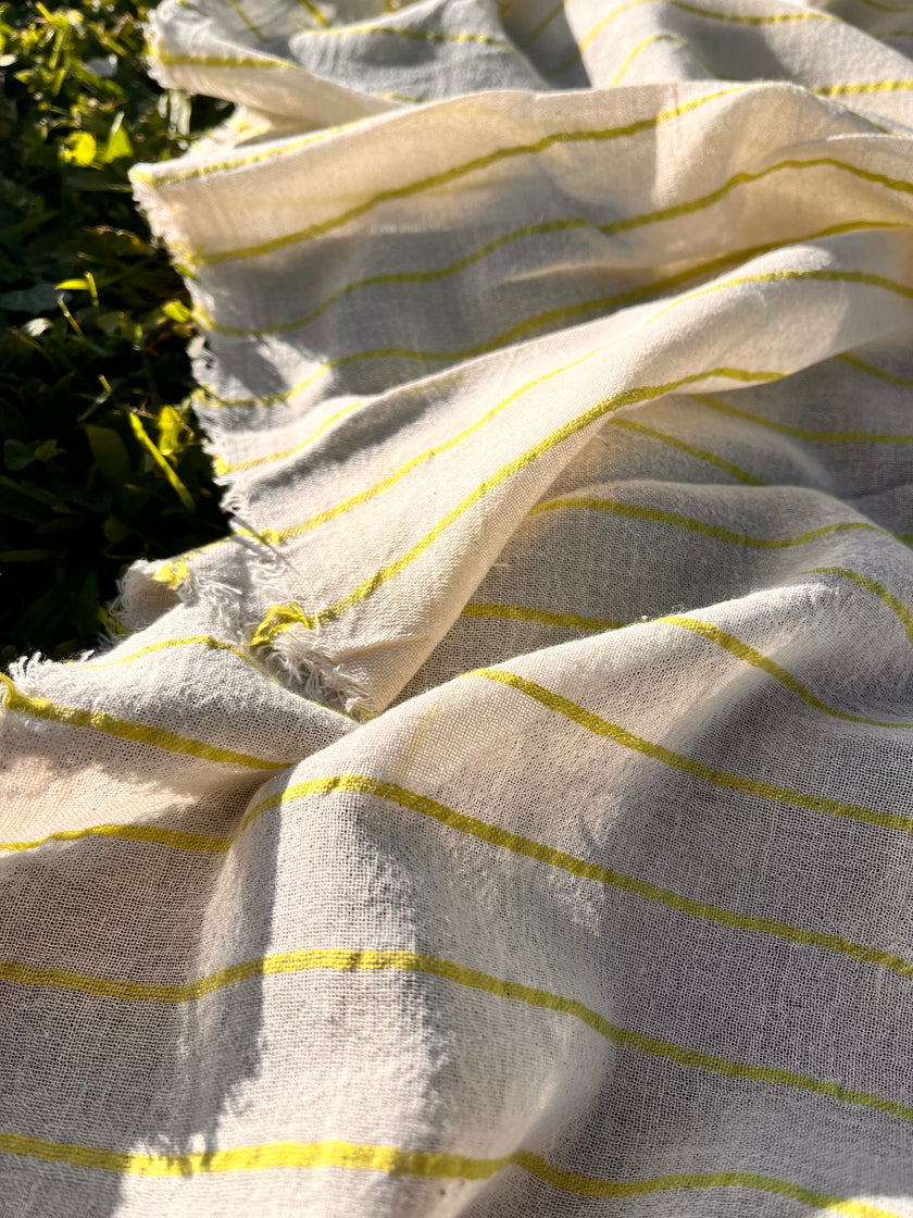 Green Striped Neutral Organic Cotton Fabric By The Meter.