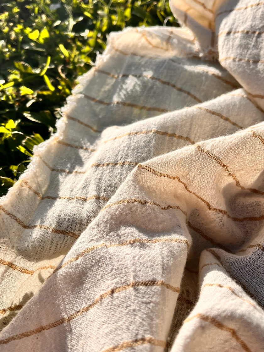 Beige Striped Neutral Organic Cotton Fabric By The Meter.