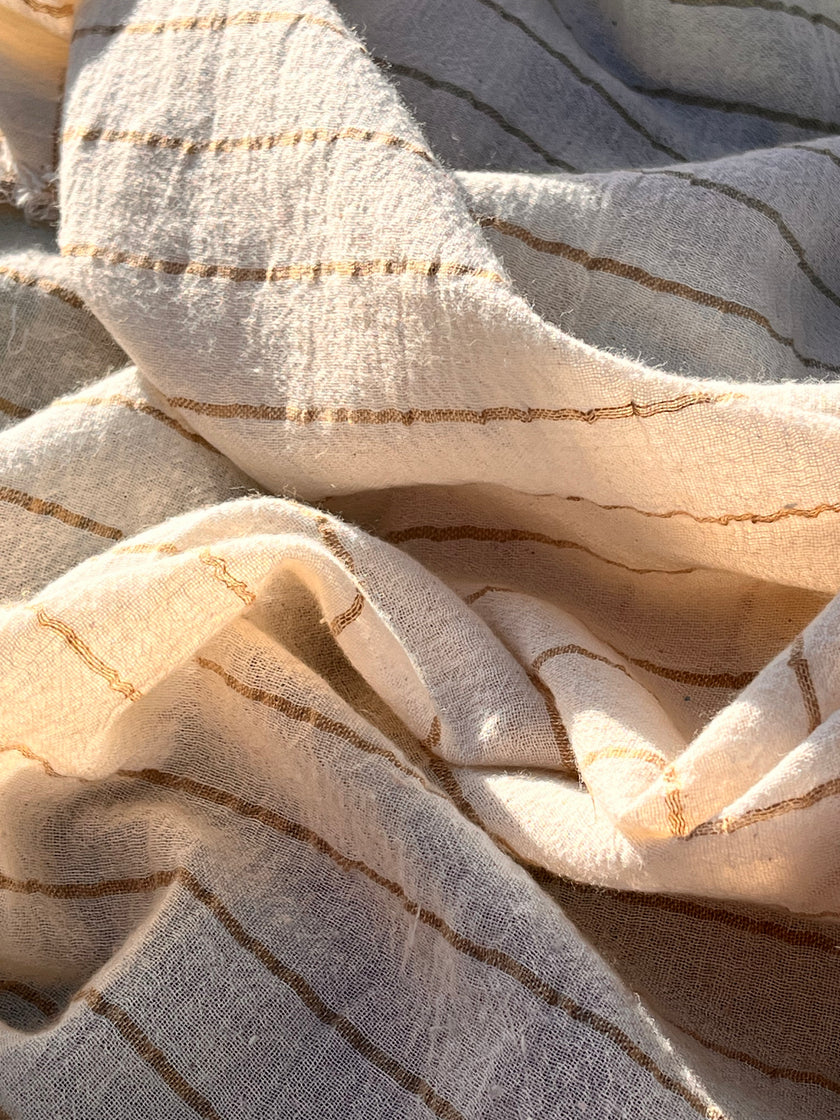 Beige Striped Neutral Organic Cotton Fabric By The Meter.