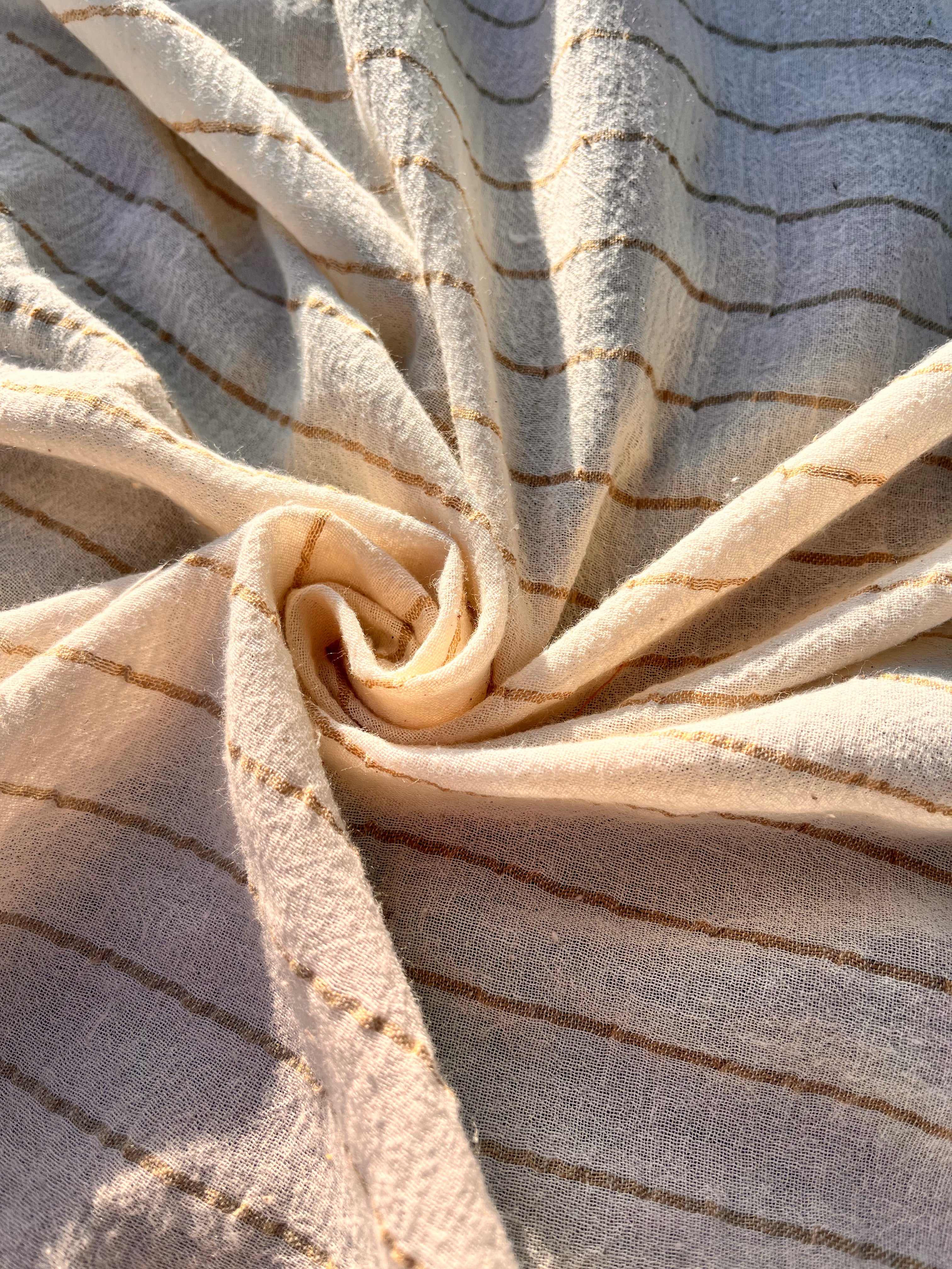 Beige Striped Neutral Organic Cotton Fabric By The Meter.