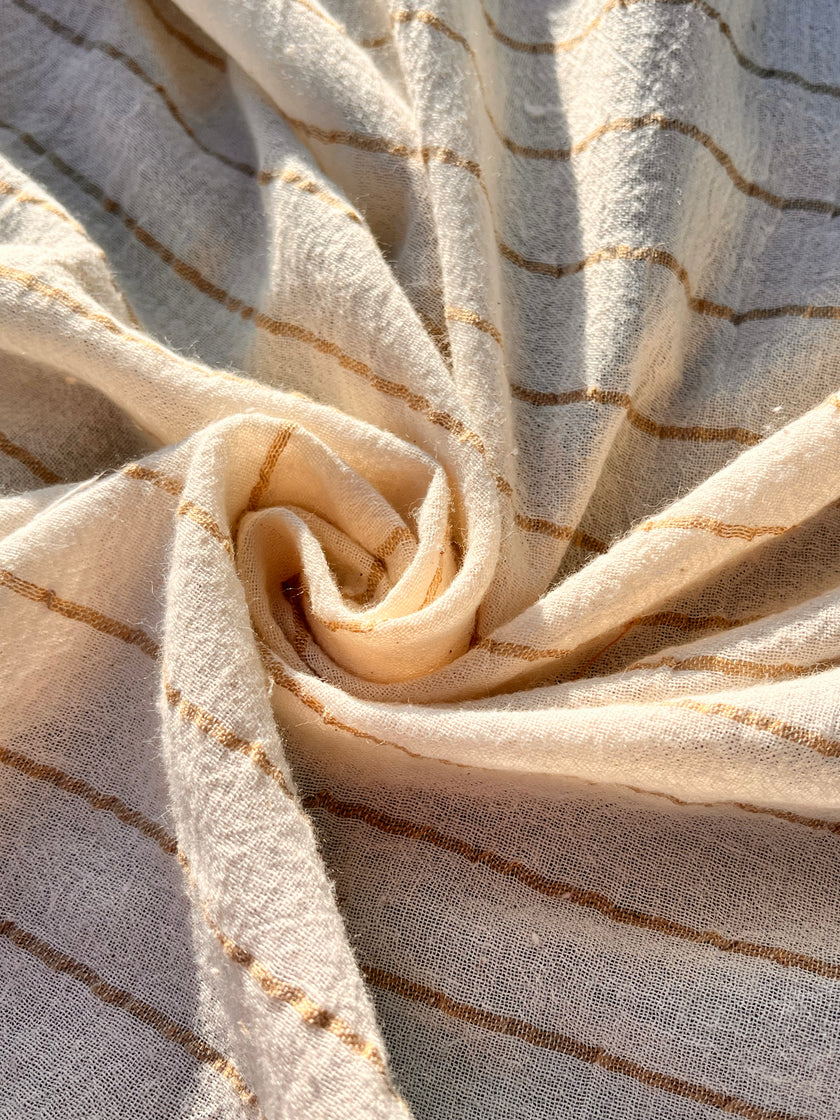 Beige Striped Neutral Organic Cotton Fabric By The Meter.