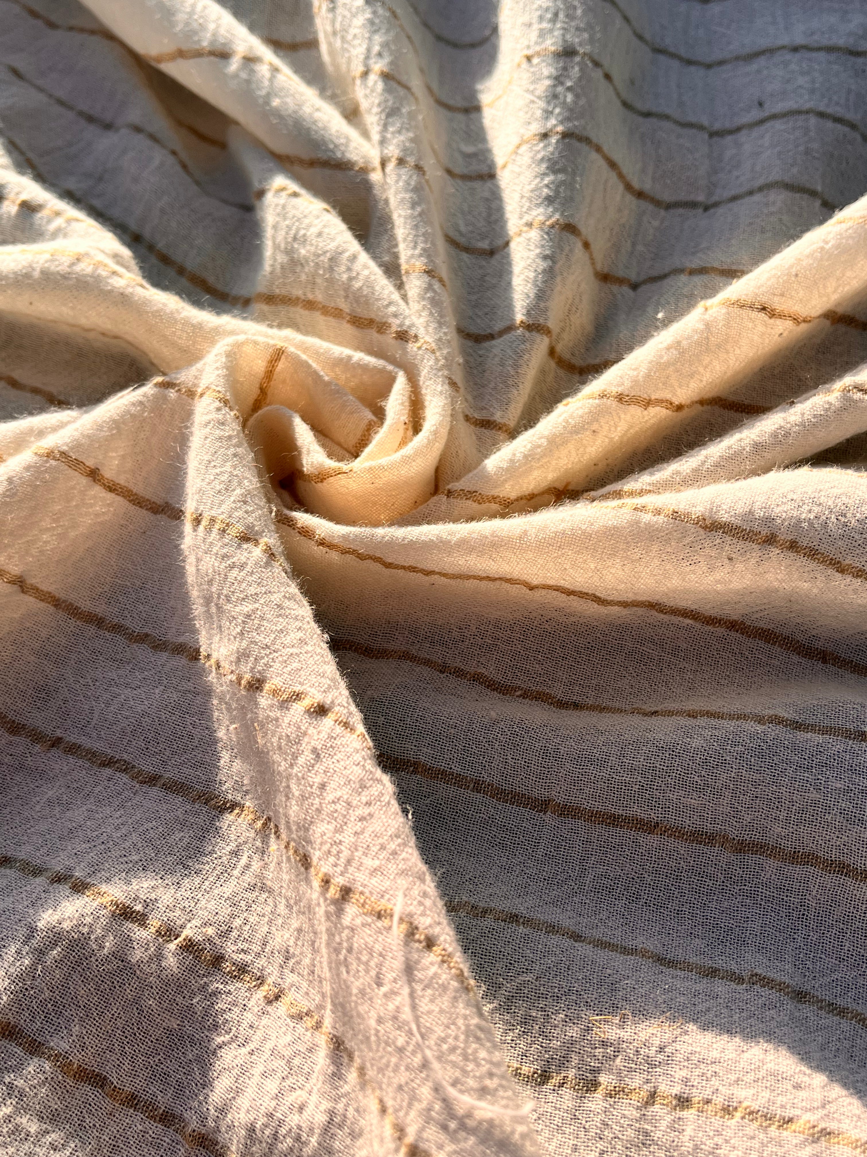 Beige Striped Neutral Organic Cotton Fabric By The Meter.