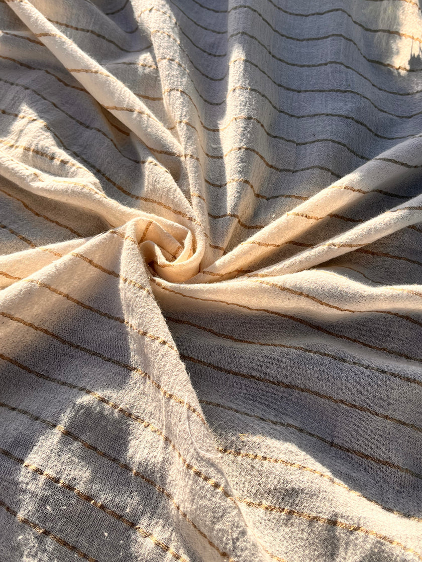 Beige Striped Neutral Organic Cotton Fabric By The Meter.