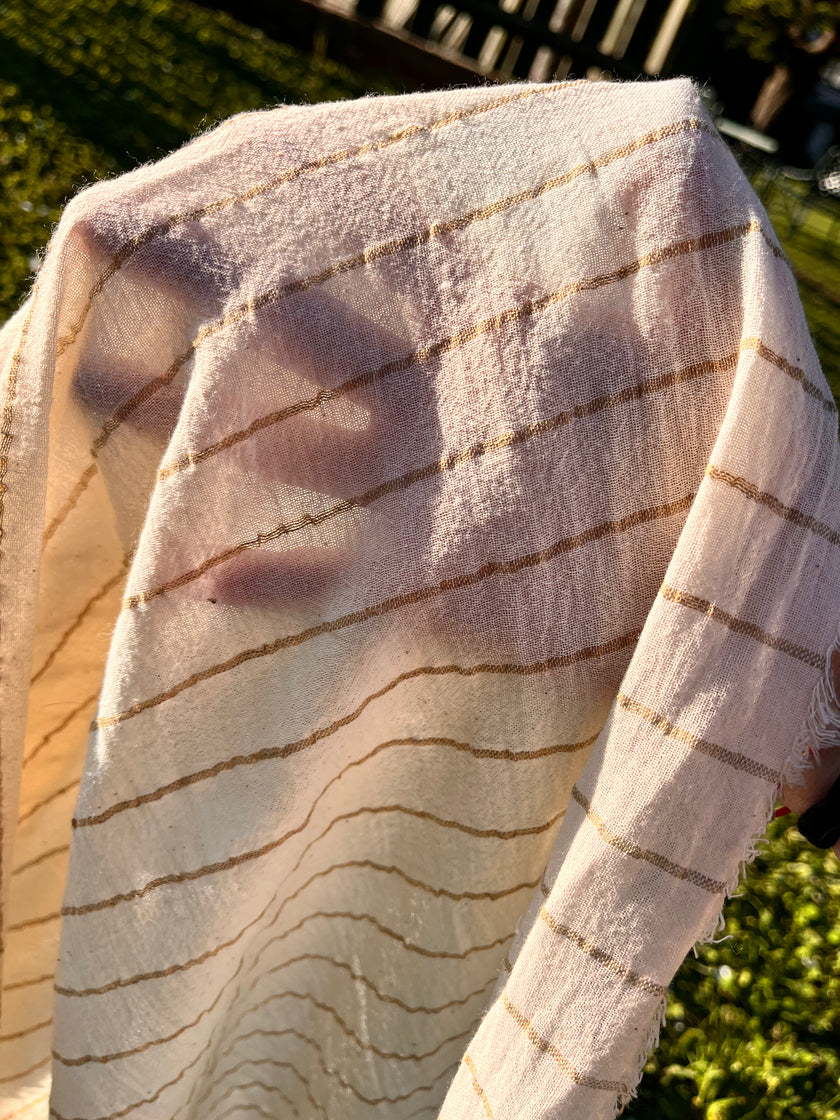 Beige Striped Neutral Organic Cotton Fabric By The Meter.