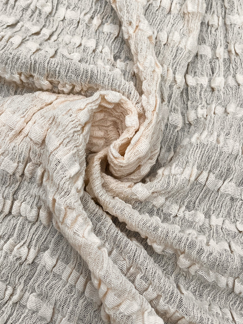 Neutral Textured Cotton Stretchy Crinkle Fabric.