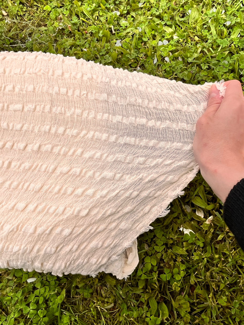 Neutral Textured Cotton Stretchy Crinkle Fabric.