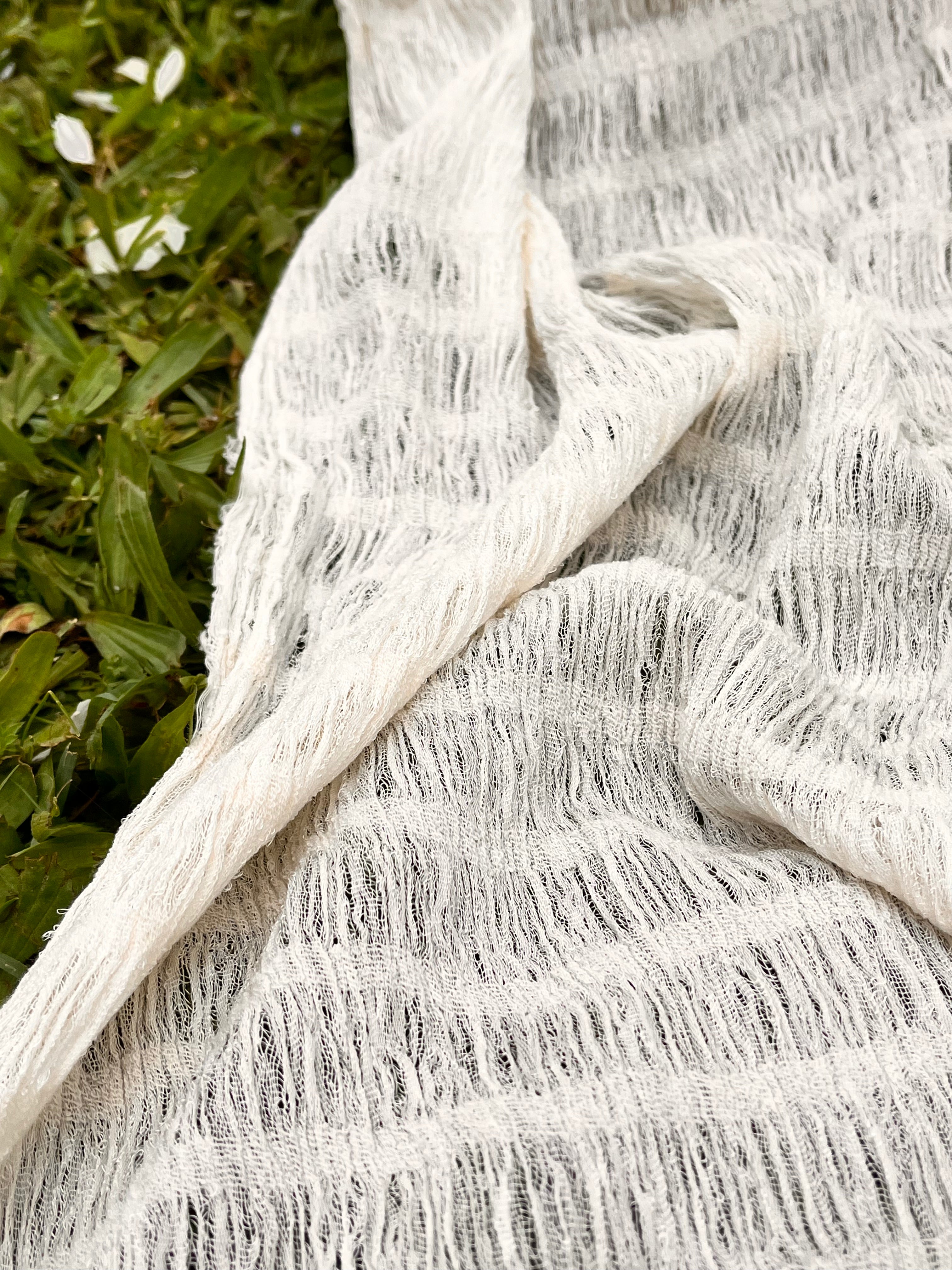Undyed Textured Cotton Crinkle Fabric Gauze, Sheer & Stretchy.