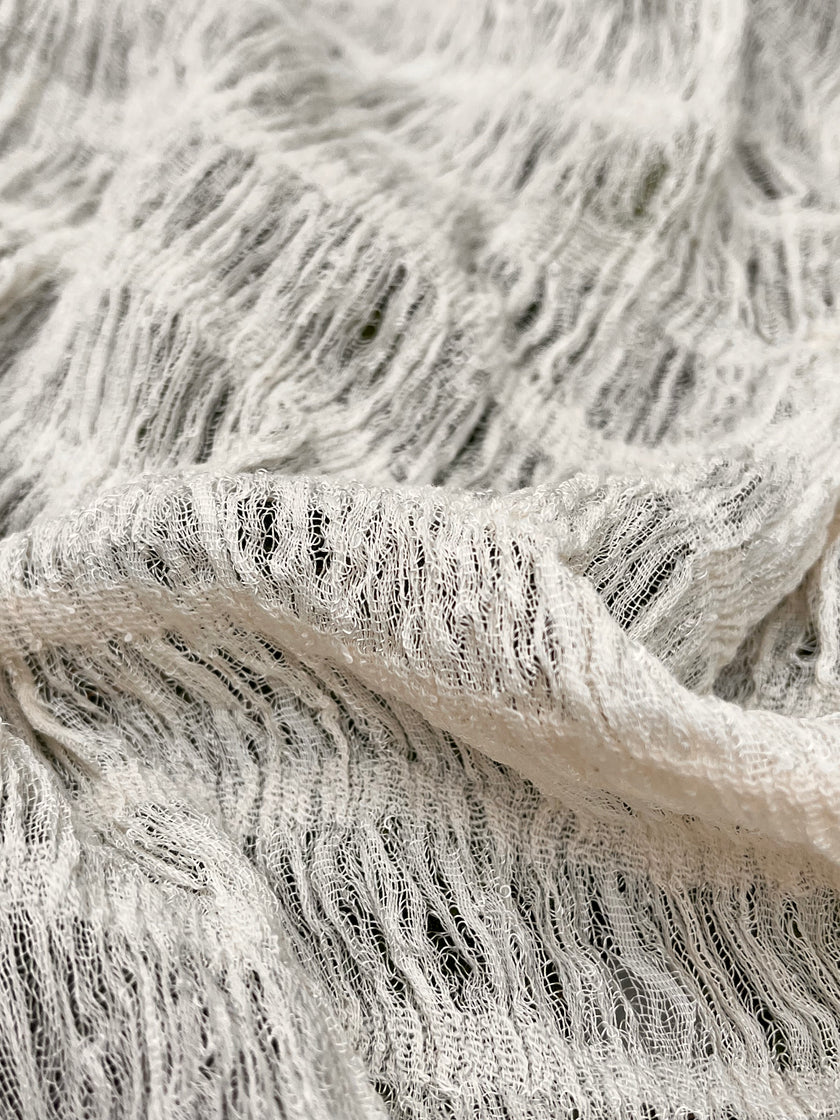 Undyed Textured Cotton Crinkle Fabric Gauze, Sheer & Stretchy.