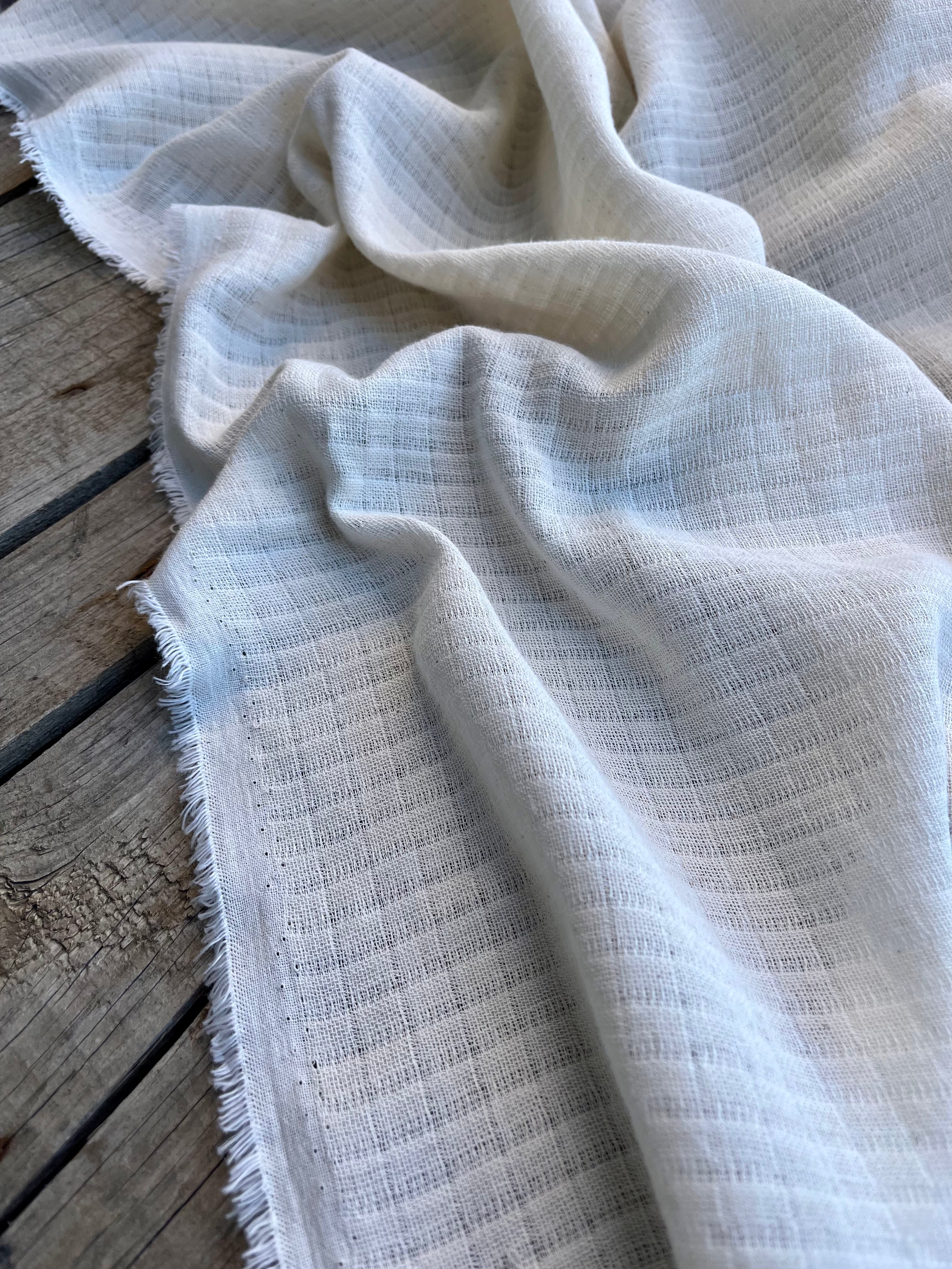 Check Weave Sheer Neutral Organic Cotton Fabric By The Meter.