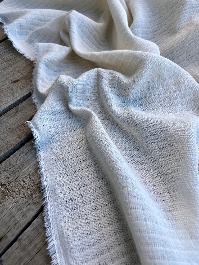 Check Weave Sheer Neutral Organic Cotton Fabric By The Meter.