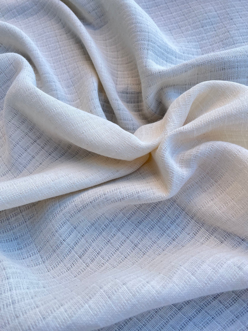 Check Weave Sheer Neutral Organic Cotton Fabric By The Meter.
