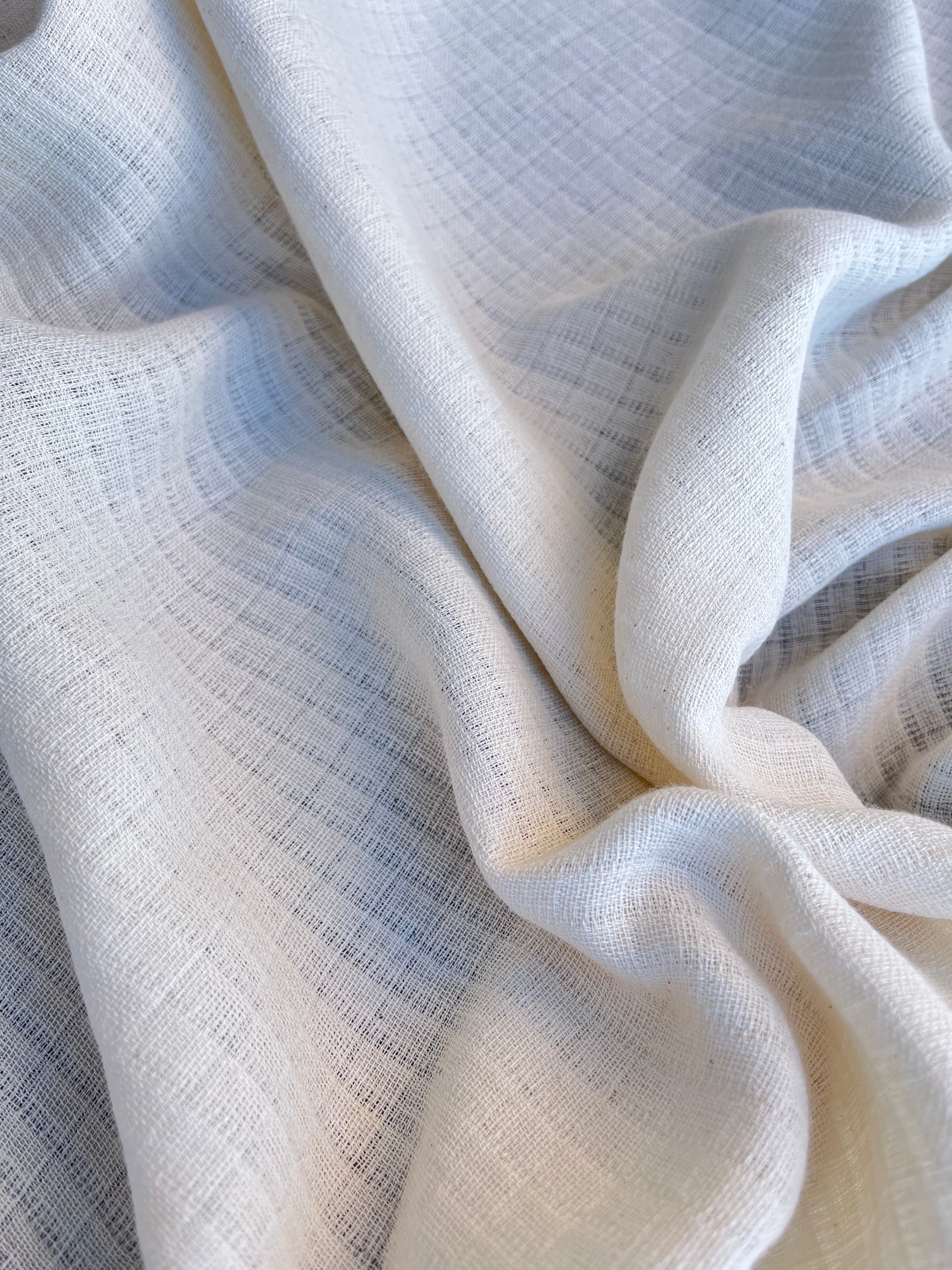 Check Weave Sheer Neutral Organic Cotton Fabric By The Meter.