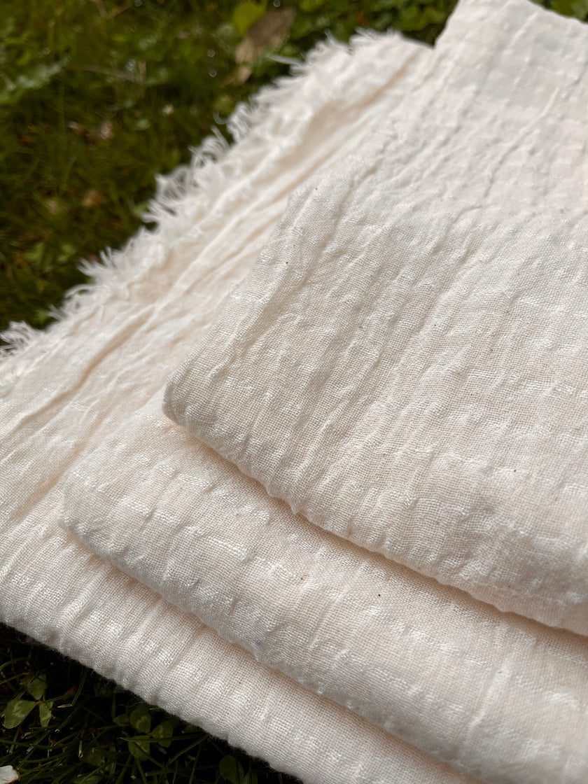White Pin Striped Neutral Organic Cotton Fabric By The Meter.