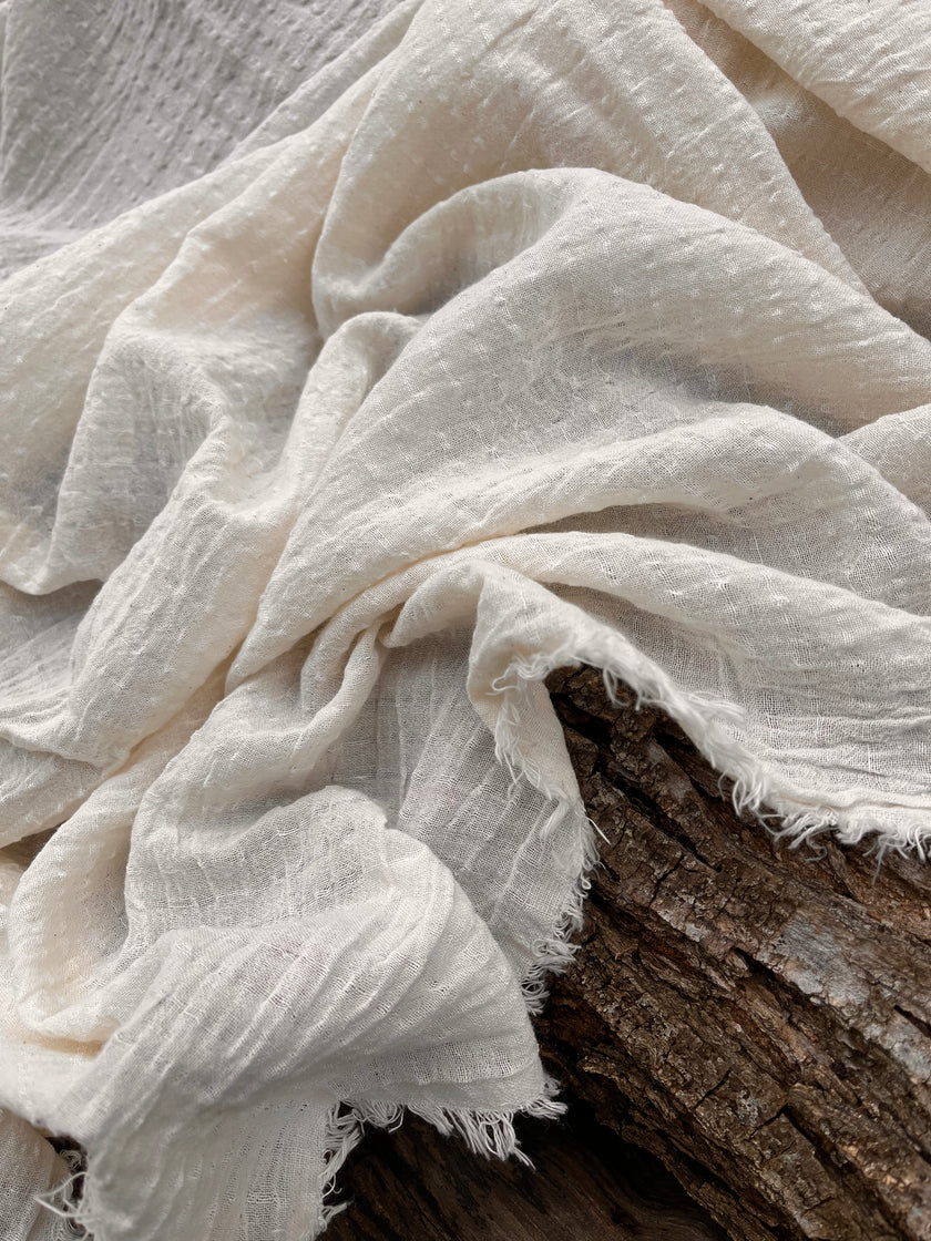 White Pin Striped Neutral Organic Cotton Fabric By The Meter.