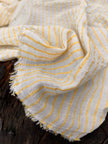 Yellow Striped Organic Cotton Fabric By The Meter, Crinkle Fabric With Pin Stripes.