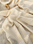Yellow Striped Organic Cotton Fabric By The Meter, Crinkle Fabric With Pin Stripes.
