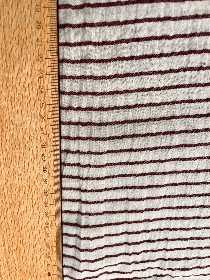 Tissu en coton biologique neutre rayé rouge foncé au mètre, tissu froissé avec rayures épingles, large largeur