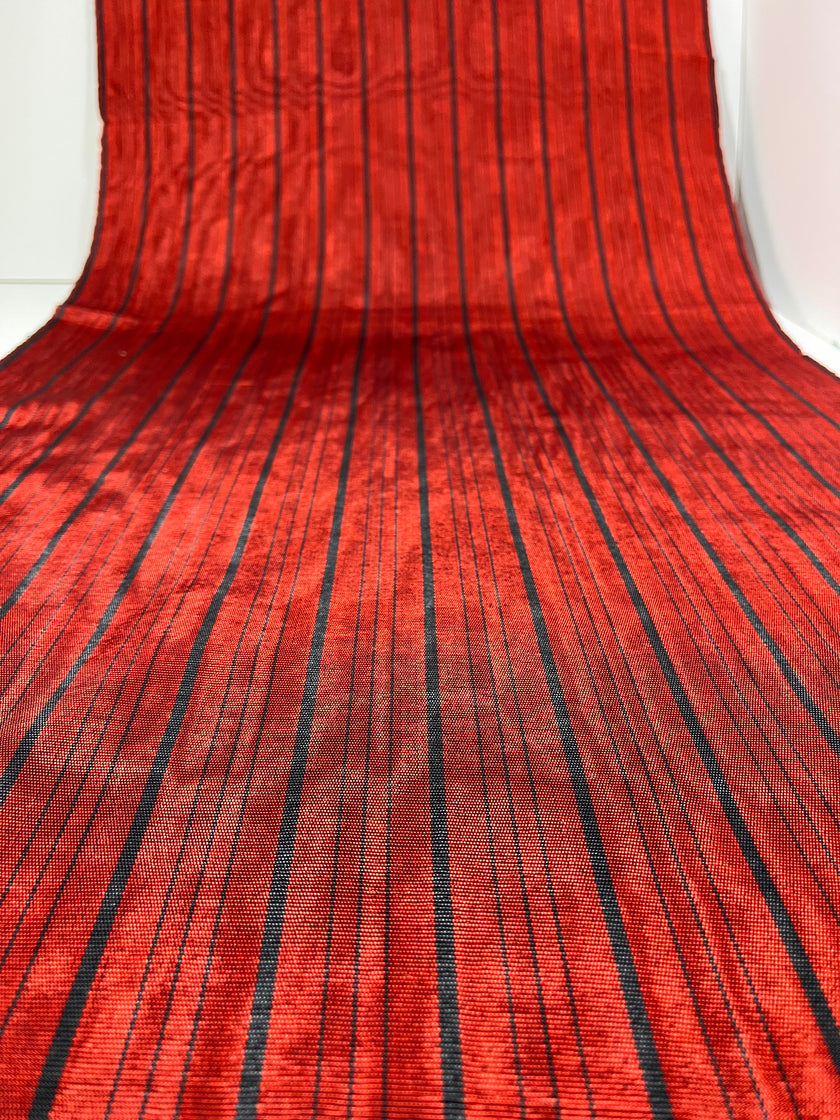 Red Black Silk Fabric, Moire Silk Fabric, Silk By The Yard. Watermark Pattern.