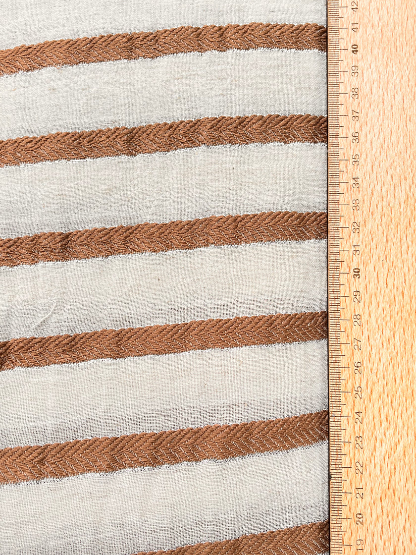 Herringbone Striped Neutral Organic Cotton Double Face Fabric By The Meter.
