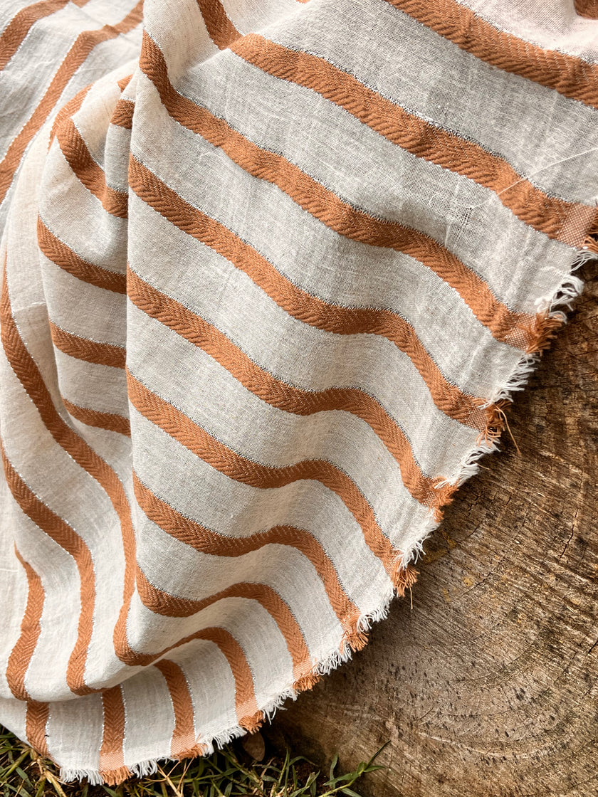 Herringbone Striped Neutral Organic Cotton Double Face Fabric By The Meter.