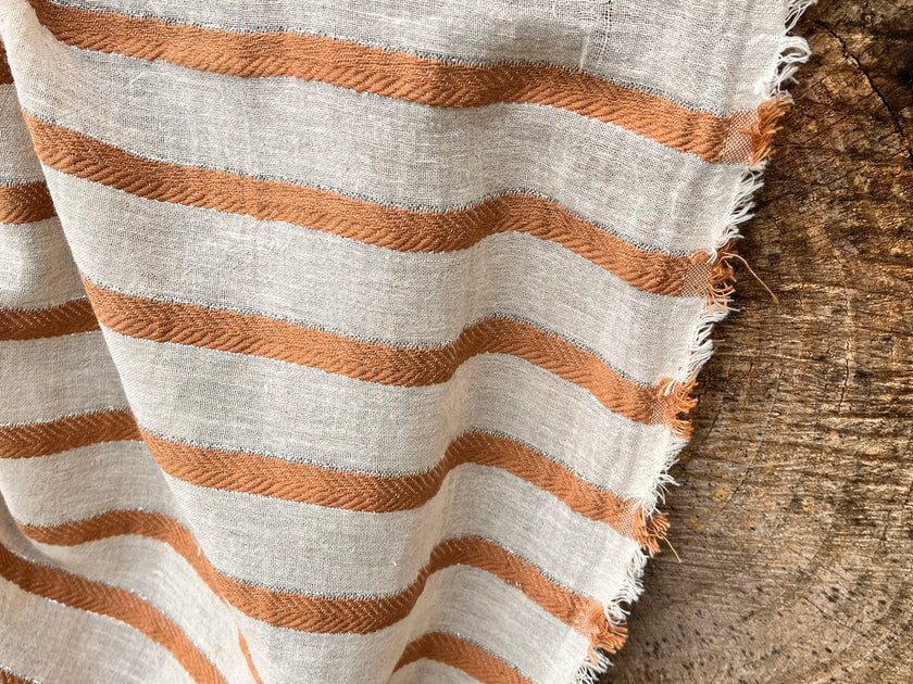 Herringbone Striped Neutral Organic Cotton Double Face Fabric By The Meter.