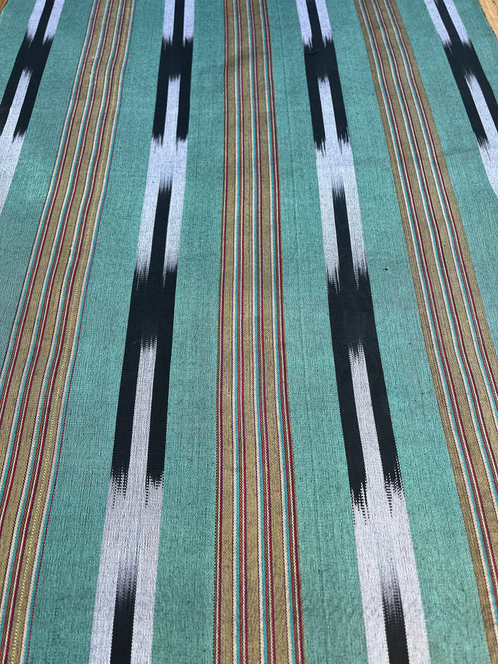 Green Ikat Striped Luxurious Silk Upholstery Home Textile Interior Fabrics.