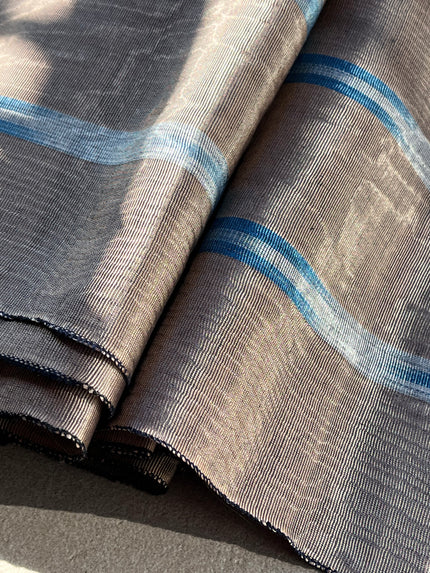 Bronze Silk Moiré Fabric with Blue Ikat Stripes