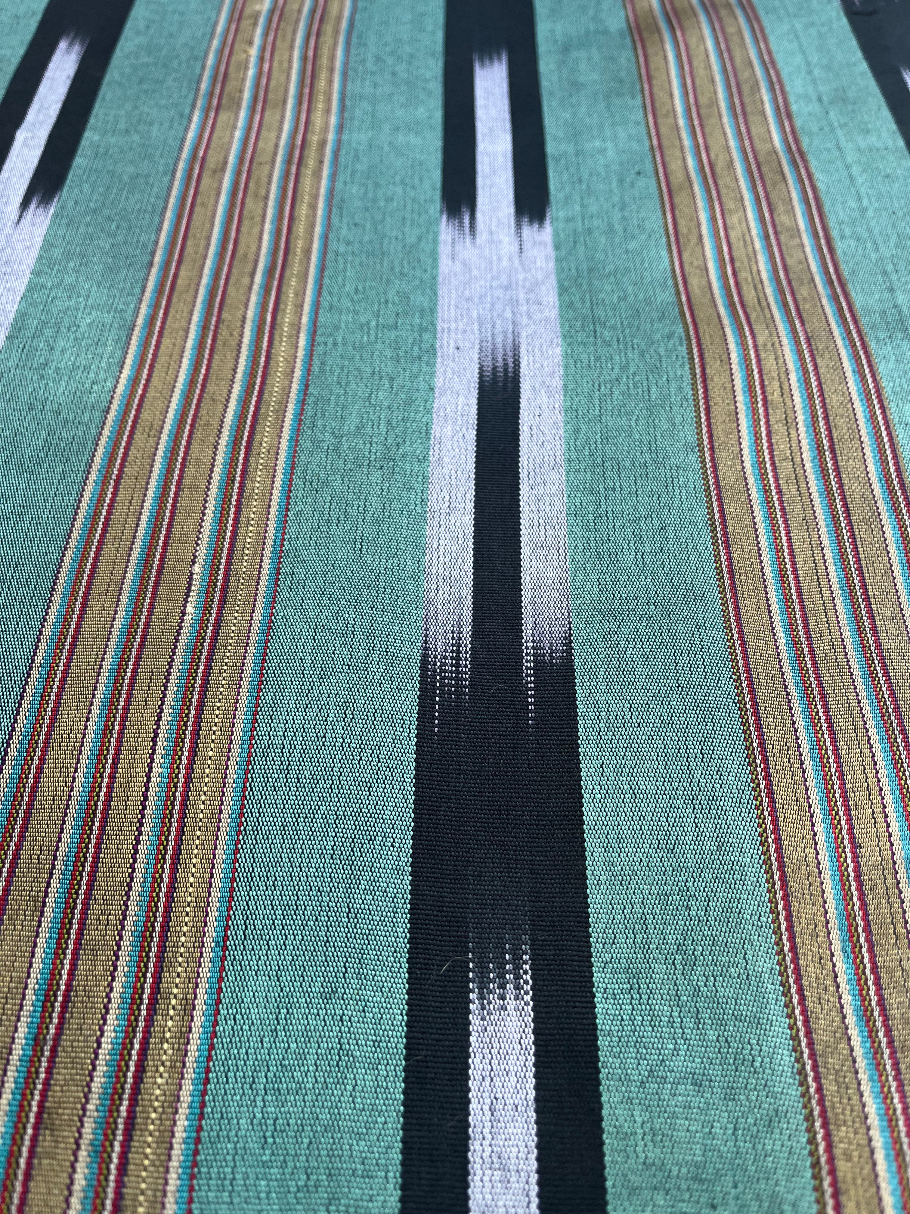 Green Ikat Striped Luxurious Silk Upholstery Home Textile Interior Fabrics.
