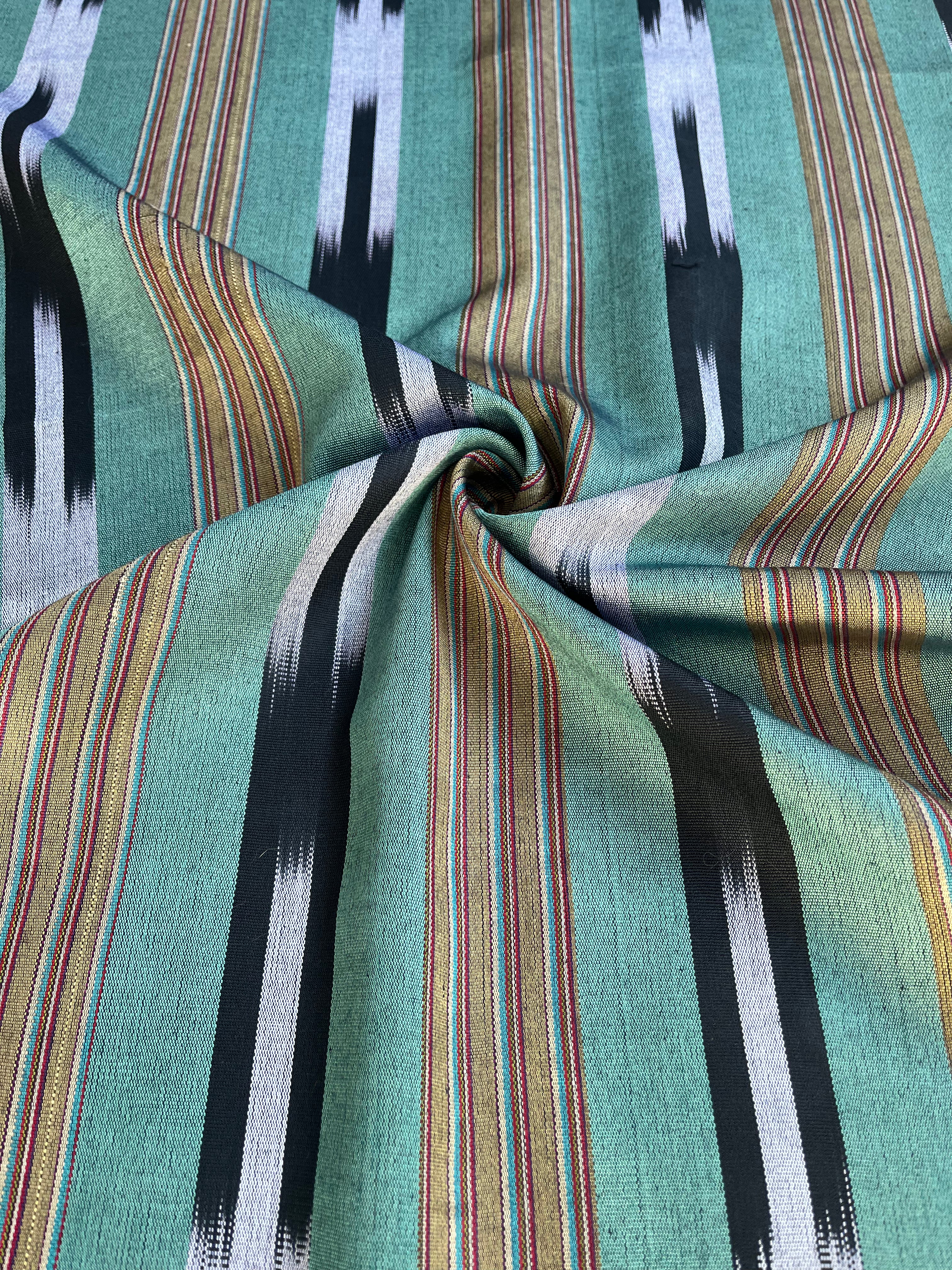 Green Ikat Striped Luxurious Silk Upholstery Home Textile Interior Fabrics.