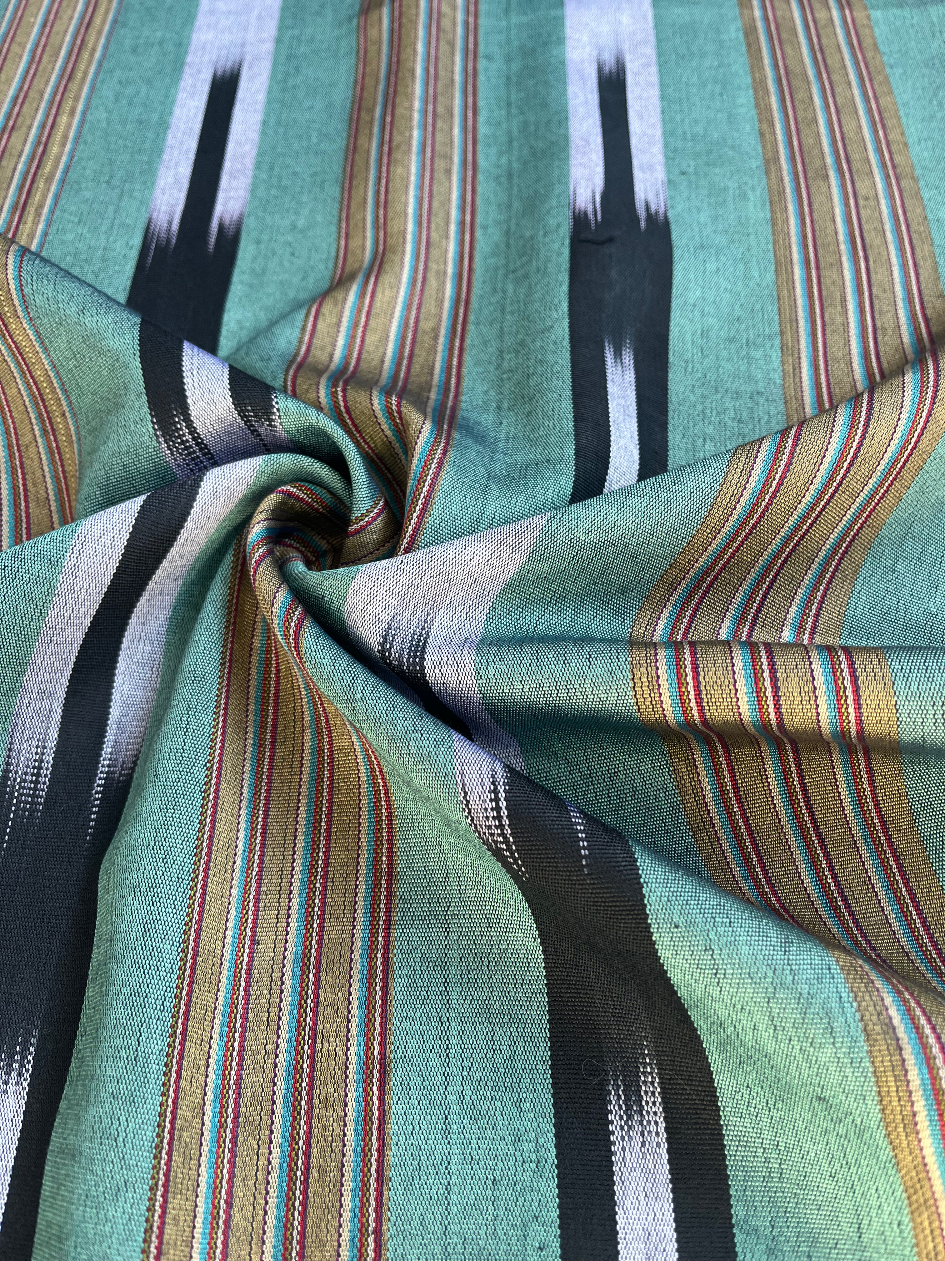 Green Ikat Striped Luxurious Silk Upholstery Home Textile Interior Fabrics.