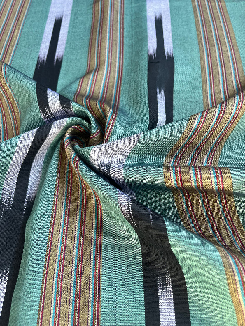 Green Ikat Striped Luxurious Silk Upholstery Home Textile Interior Fabrics.