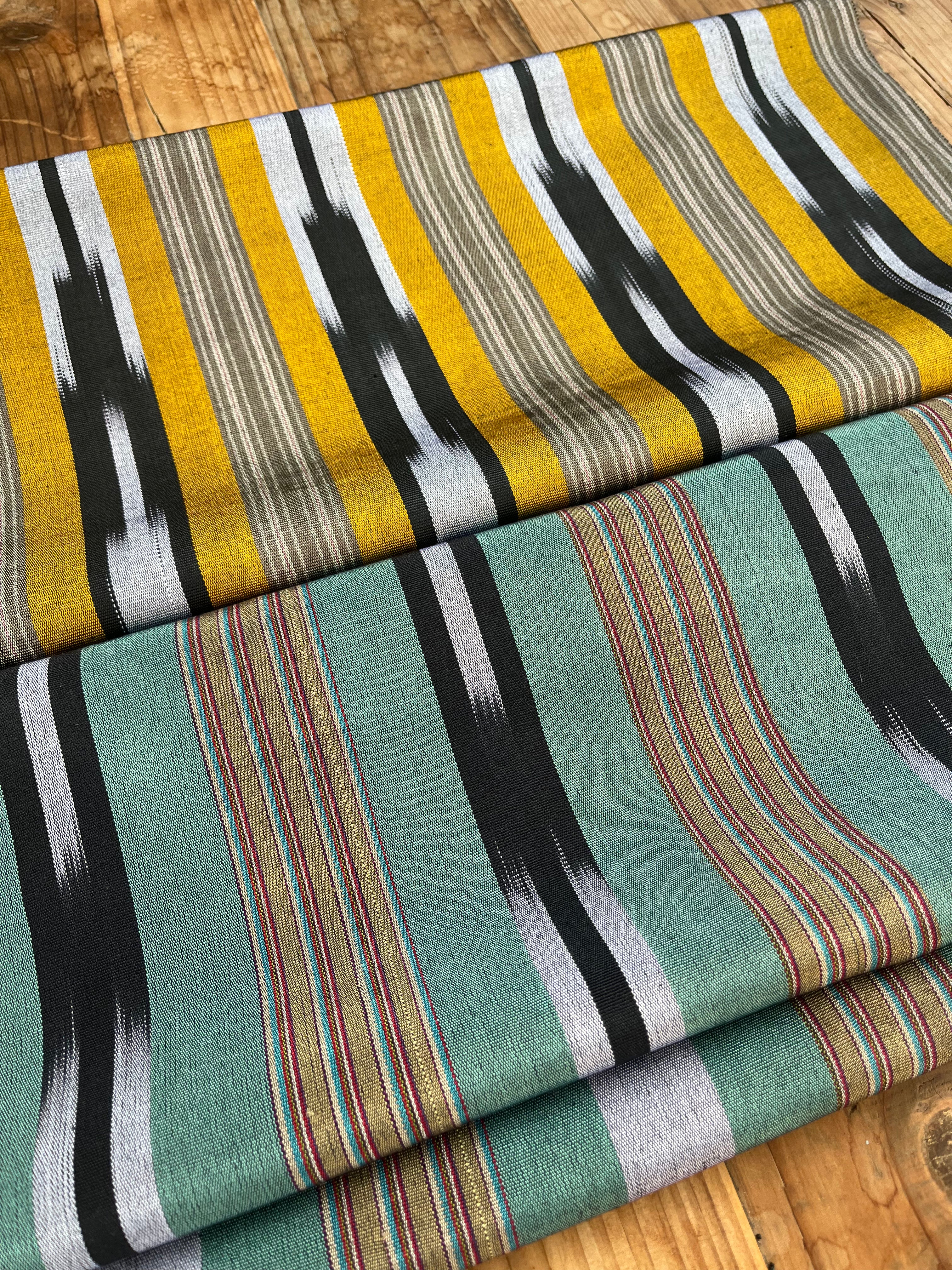 Green Ikat Striped Luxurious Silk Upholstery Home Textile Interior Fabrics.