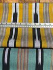 Yellow Ikat Striped Luxurious Silk Upholstery For Ottoman Headboard, Home Textile Interior Fabrics: Pillow Covers, Kimono-inspired Designs.