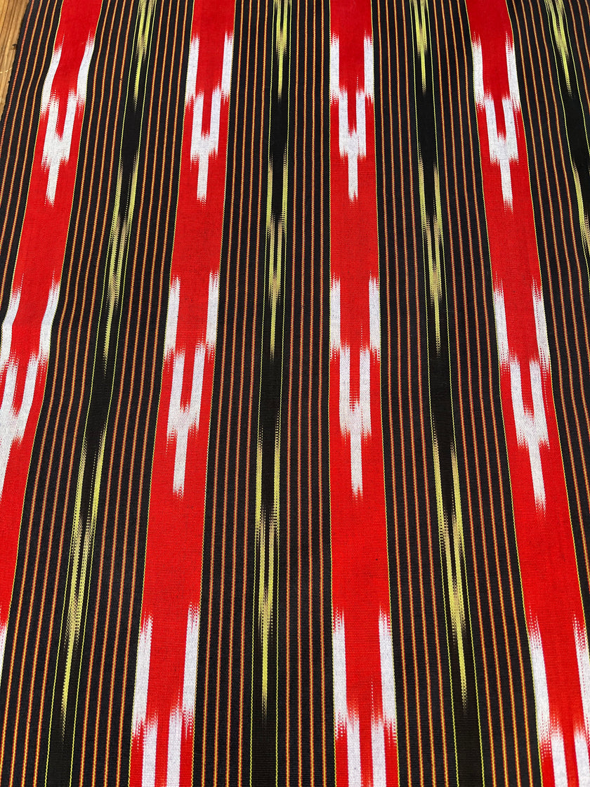 Red Black Ikat Striped Luxurious Silk Upholstery Fabric